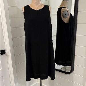 Eileen Fisher Black Silk A-line Midi Dress * with pockets!!!